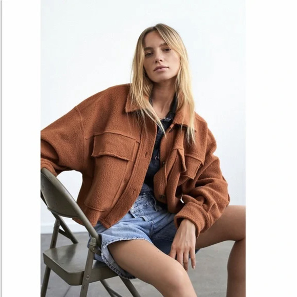 Free People Jackets & Blazers - NEW Free People Rust Tan James Oversized Fleece Crop Jacket